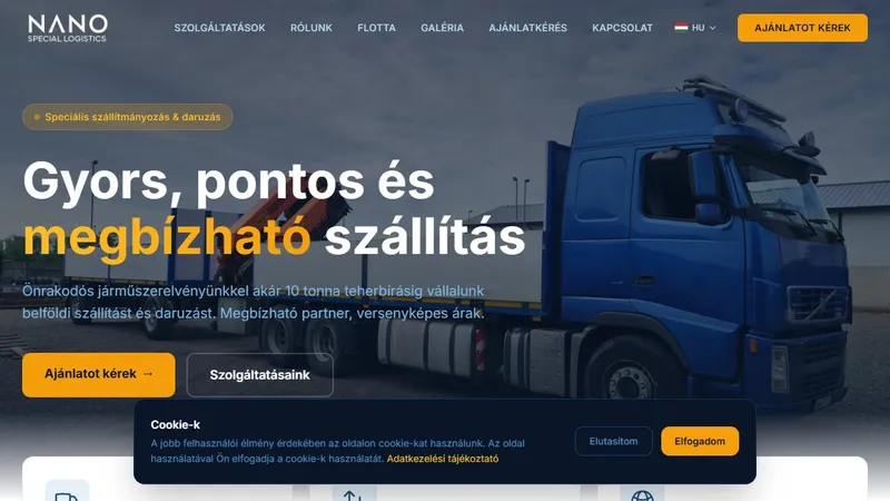 Nanotrans.hu – Speciális szállítmányozás és daruzás — Next.js bemutatkozó oldal